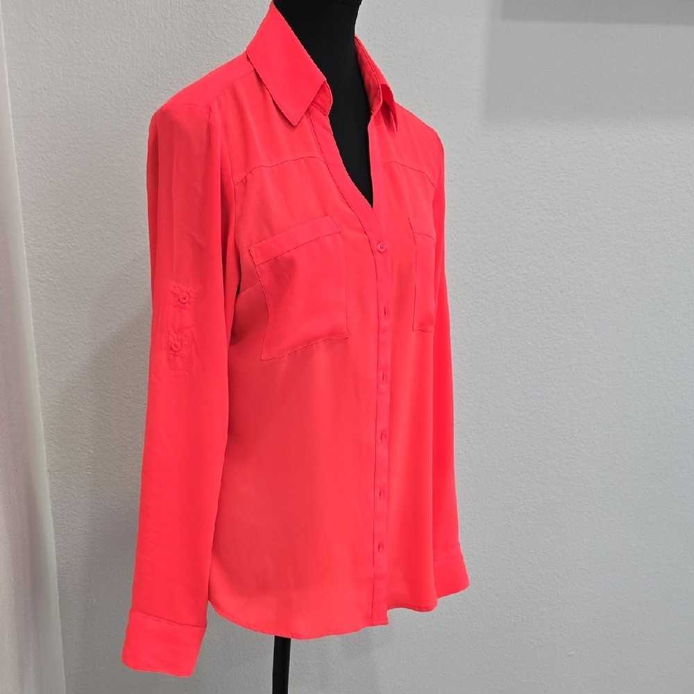 Express Coral Button-Down Utility Blouse - image 3